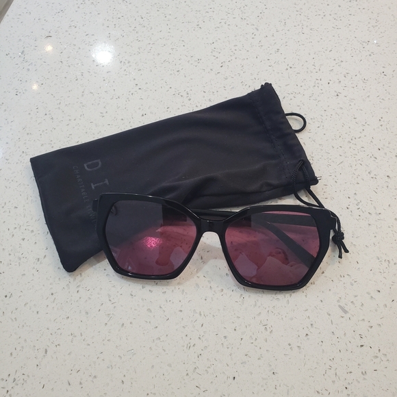 Diff Eyewear Black Sunglasses with Rose Lenses